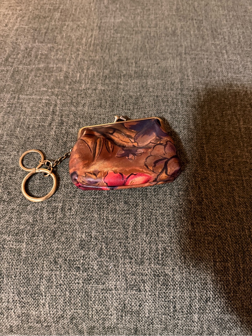 Patricia Nash Brown Floral Satin Kiss-Lock Coin Purse Keyring